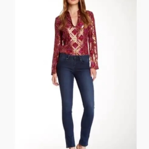 TORY BURCH Silk Chiffon Tunic Top Blouse Maroon Gold Size 4 - Picture 3 of 16